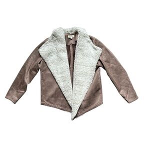 ee:some Jacket Soft Faux Suede Sherpa Open Draped Front Blazer Casual Grey EUC M